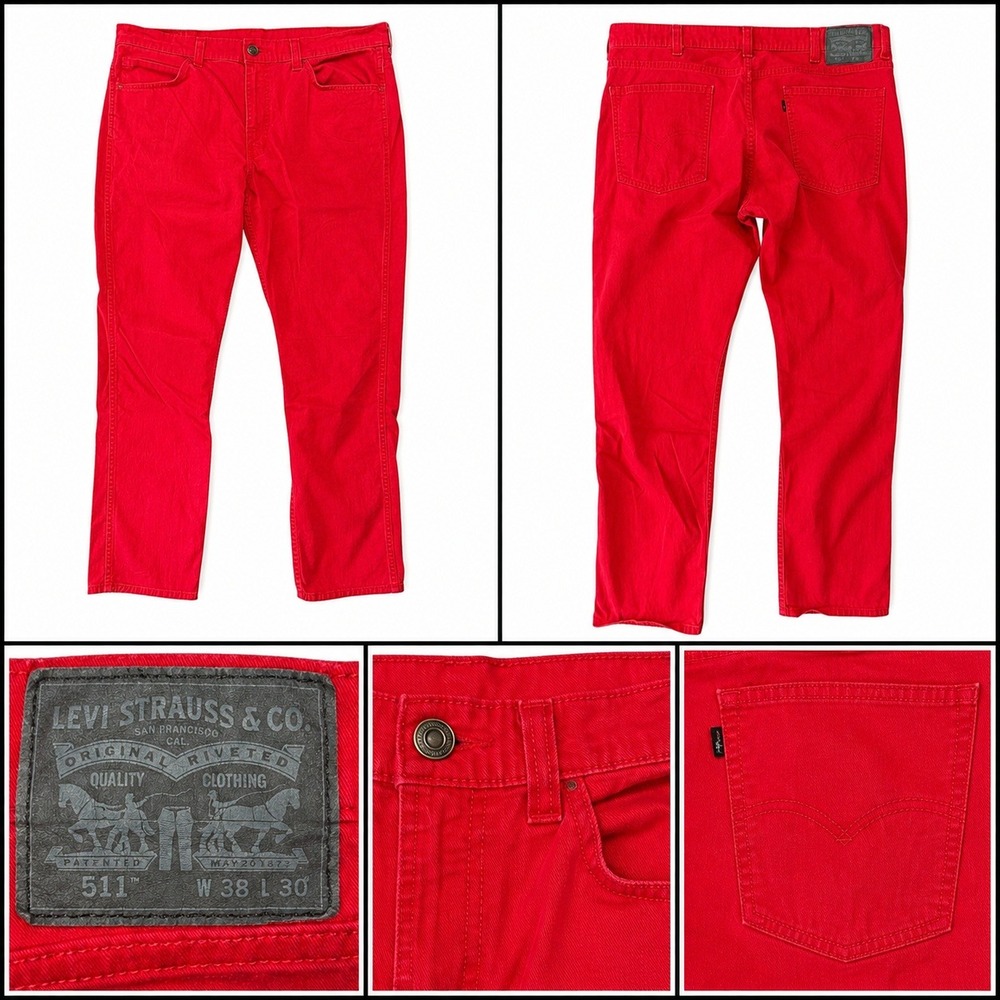 Levis 511 Slim Fit Red Pants Mens 38x30 Stretch Cotton Trousers 04511-1890